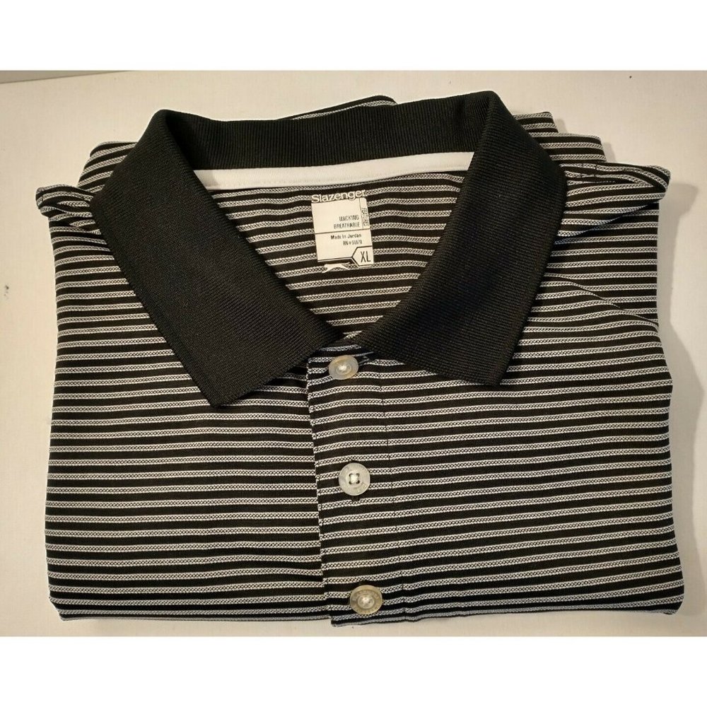 SLAZENGER Golf Polo Men's XL Black Striped Wicking Breathable Mint Condition